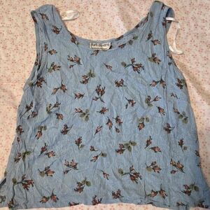 Vintage Karin Stevens blue floral womens tank top size 16 Rayon
